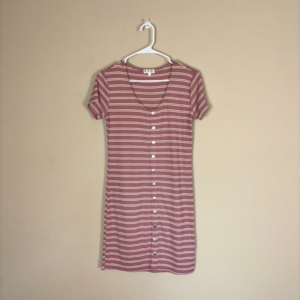 Mauve Striped Faux Button-Down Short Sleeve Dress